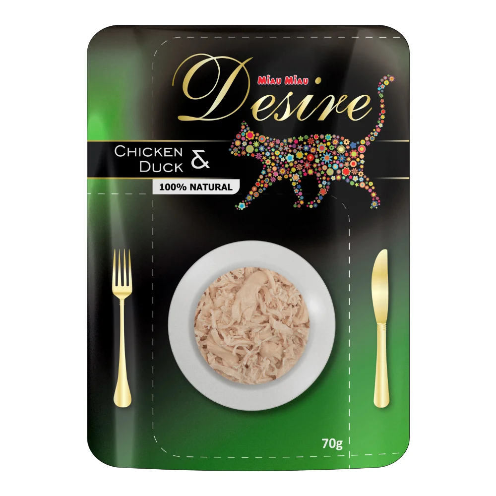 Pisică Adult - DESIRE Plic, Hrană Umedă Pisică Adult, Pui File și Rață în Supă, 70g