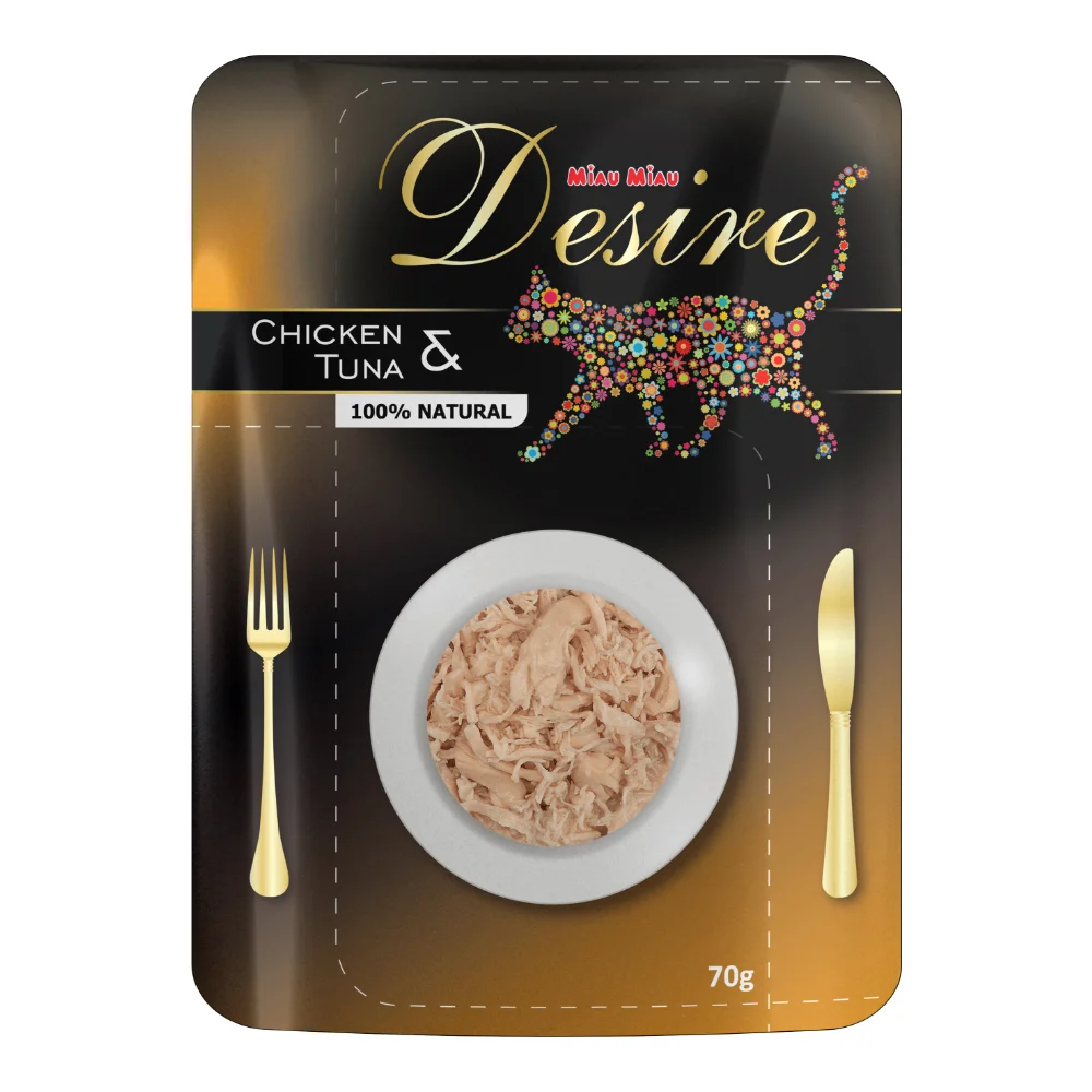 Pisică Adult - DESIRE Plic, Hrană Umedă Pisică Adult, Pui File și Ton în Supă, 70g