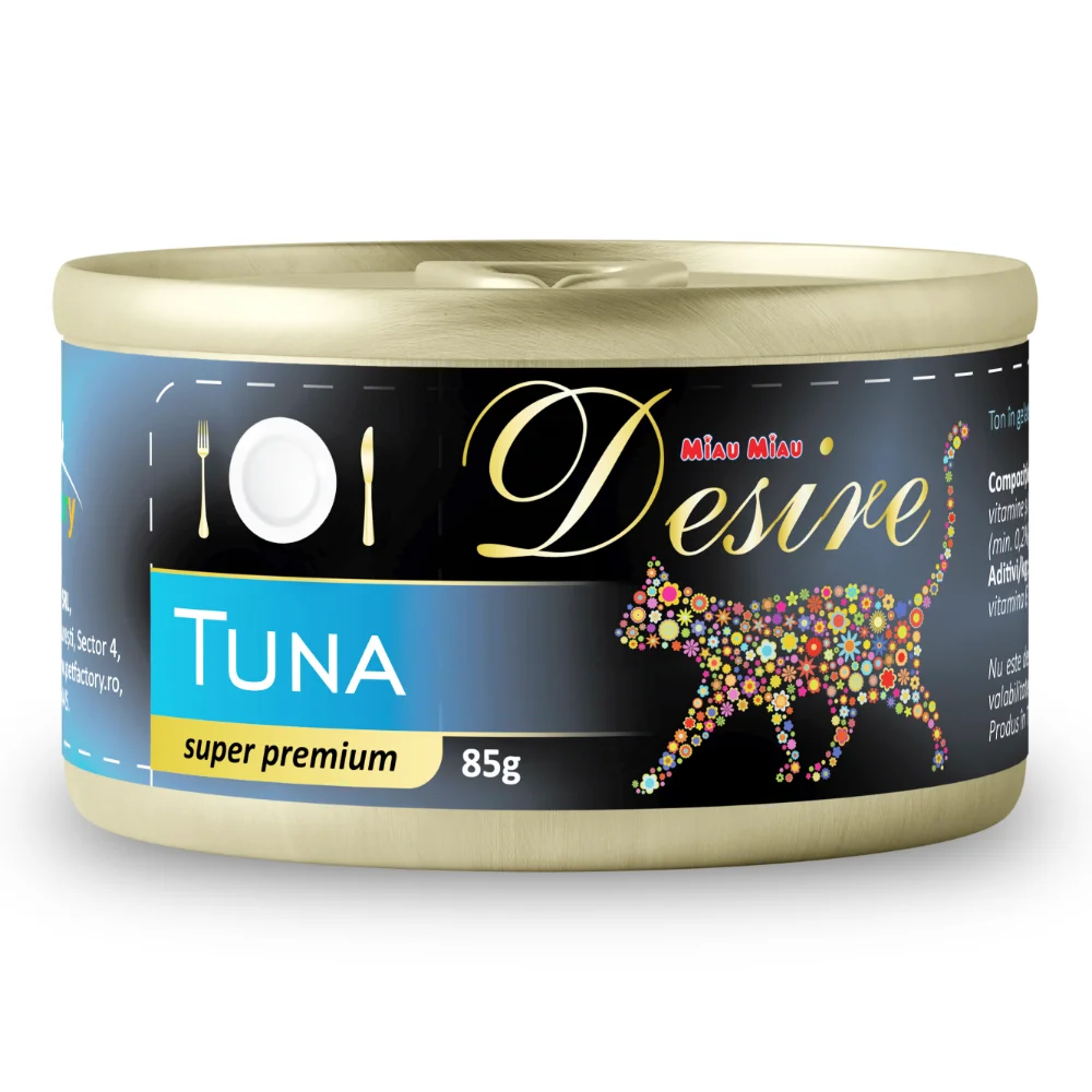 Pisică Adult - DESIRE Conservă, Hrană Umedă Pisică Adult, Ton File în Gelatină, 85g