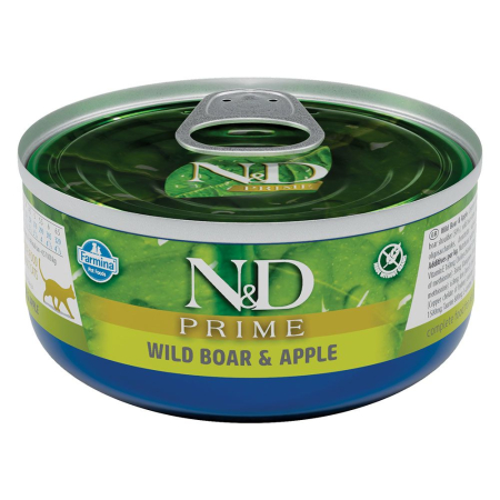 Pisică Adult - N&D Prime, Hrană Umedă Pisică Adult, Mistreț și Măr, 70g