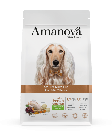 Hrană Uscată Câine Adult, AMANOVA Hipoalergenic, Talie Medie, Pui, 12kg