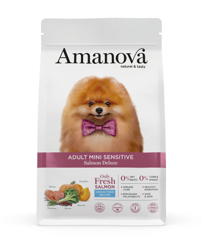 Hrană Uscată Câine Adult, AMANOVA Sensitive, Hipoalergenic, Talie Mică, Somon, 7kg
