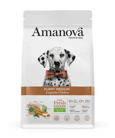 Câine Junior - Hrană Uscată Câine Junior, AMANOVA, Hipoalergenic, Talie Medie, Pui, 2kg