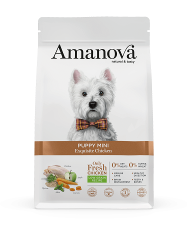 Hrană Uscată Câine Junior, AMANOVA, Hipoalergenic, Talie Mică, Pui, 2kg
