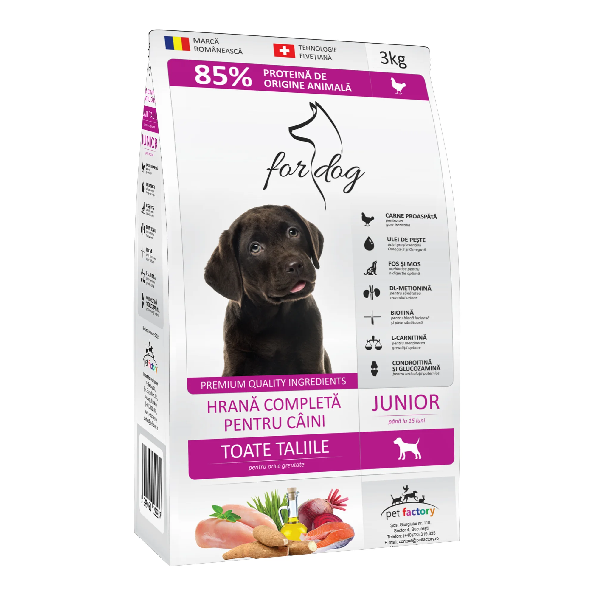 FOR DOG Hrană Uscată Câine Junior, Pasăre, 3kg