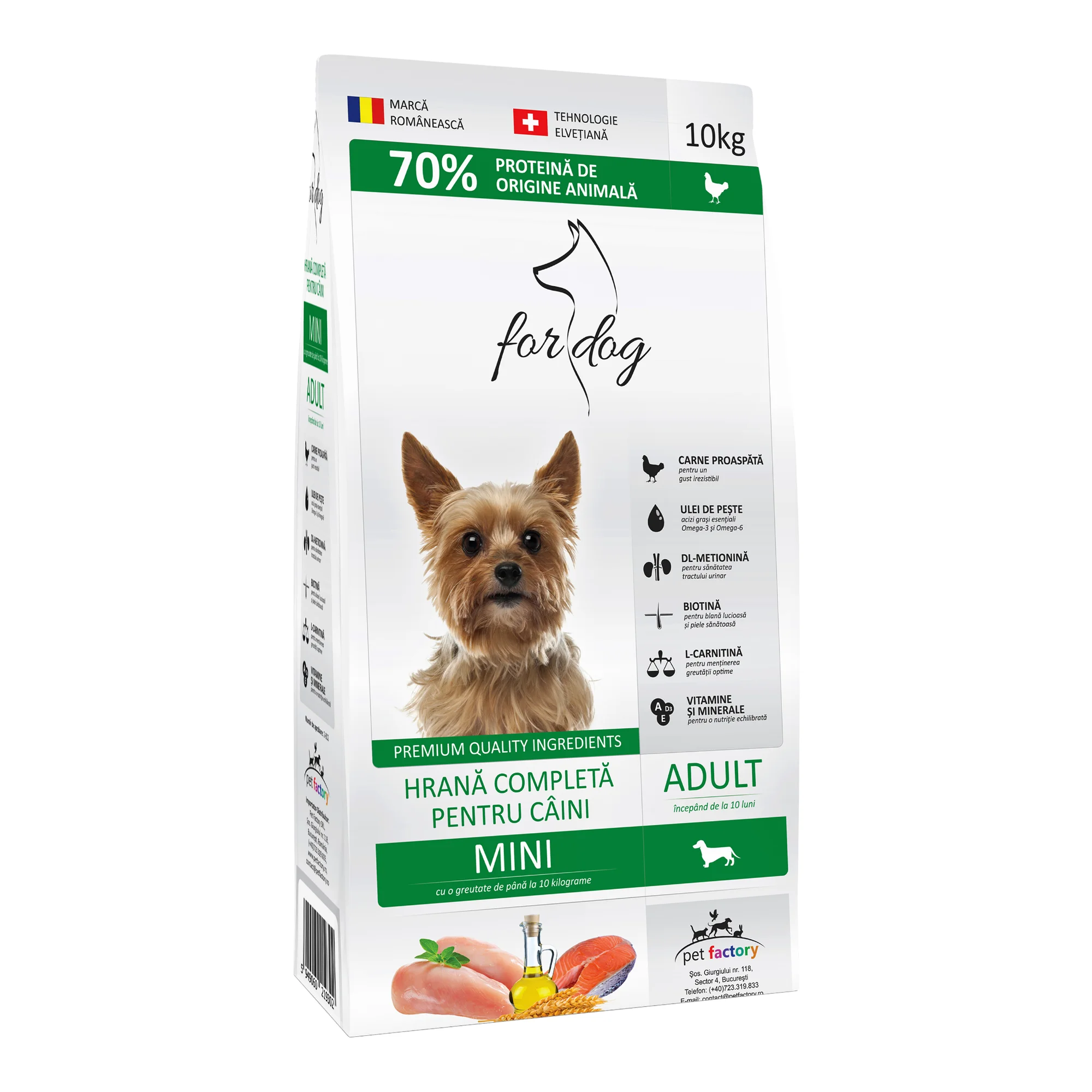 Câine Adult - FOR DOG Hrană Uscată Câine Adult, Talie Mică, Pasăre, 10kg