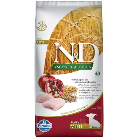 Hrana Uscata Caini N&D Ancestral Grain Puppy Mini Pui, Alac, Ovaz si Rodie 7kg – DELISTAT