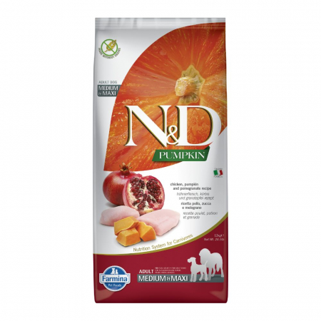 Hrana Uscata Caini N&D Pumpkin Medium/Maxi Adult Pui si Rodie 12kg – DELISTAT