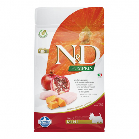 Câine Adult - N&D Pumpkin, Hrană Uscată Câine Adult, Talie Mică, Pui și Rodie, 800g