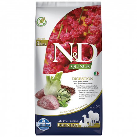 Câini - N&D Quinoa Digestion, Hrană Uscată Câine Adult, Talie Medie/Mare, Miel și Fenicul, 7kg
