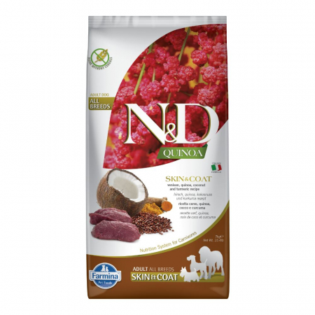 Hrana Uscata Caini N&D Quinoa Piele si Blana Lucioasa Adult Vanat 7kg