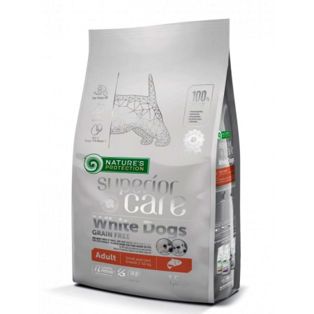 Câini - Hrana Uscata Caini NATURE'S PROTECTION Superior Care White Dogs Grain Free Salmon Small and Mini Adult 10kg