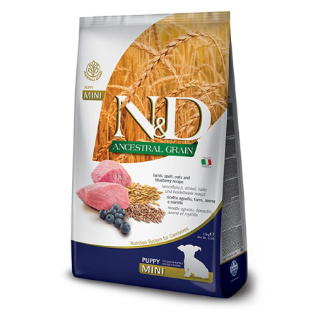 Hrana Uscata Caini ND ANCESTRAL GRAIN Miel, Grau Spelta, Ovaz si Afine Puppy Mini 7kg – DELISTAT