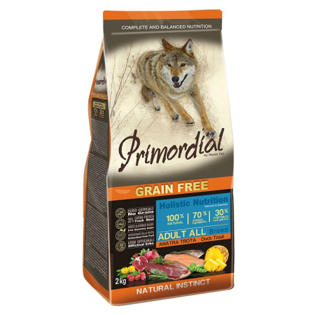 Câini - Hrana Uscata Caini PRIMORDIAL Holistic Grain-Free Adult cu Carne de Pastrav si Rata 12kg