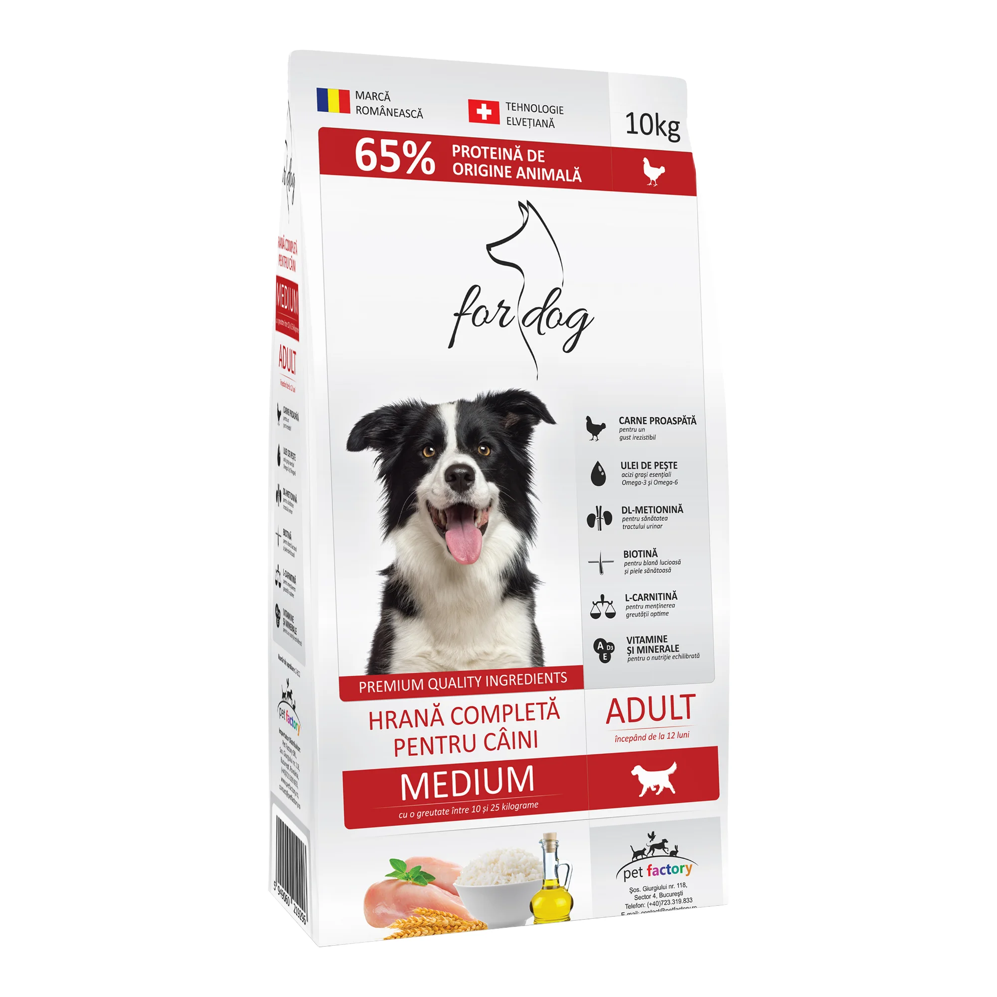 Câine Adult - FOR DOG Hrană Uscată Câine Adult, Talie Medie, Pasăre, 10kg