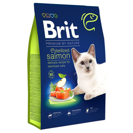 Pisică Adult - Hrana Uscata Pisici BRIT PREMIUM by Nature Sterilised Salmon 8kg