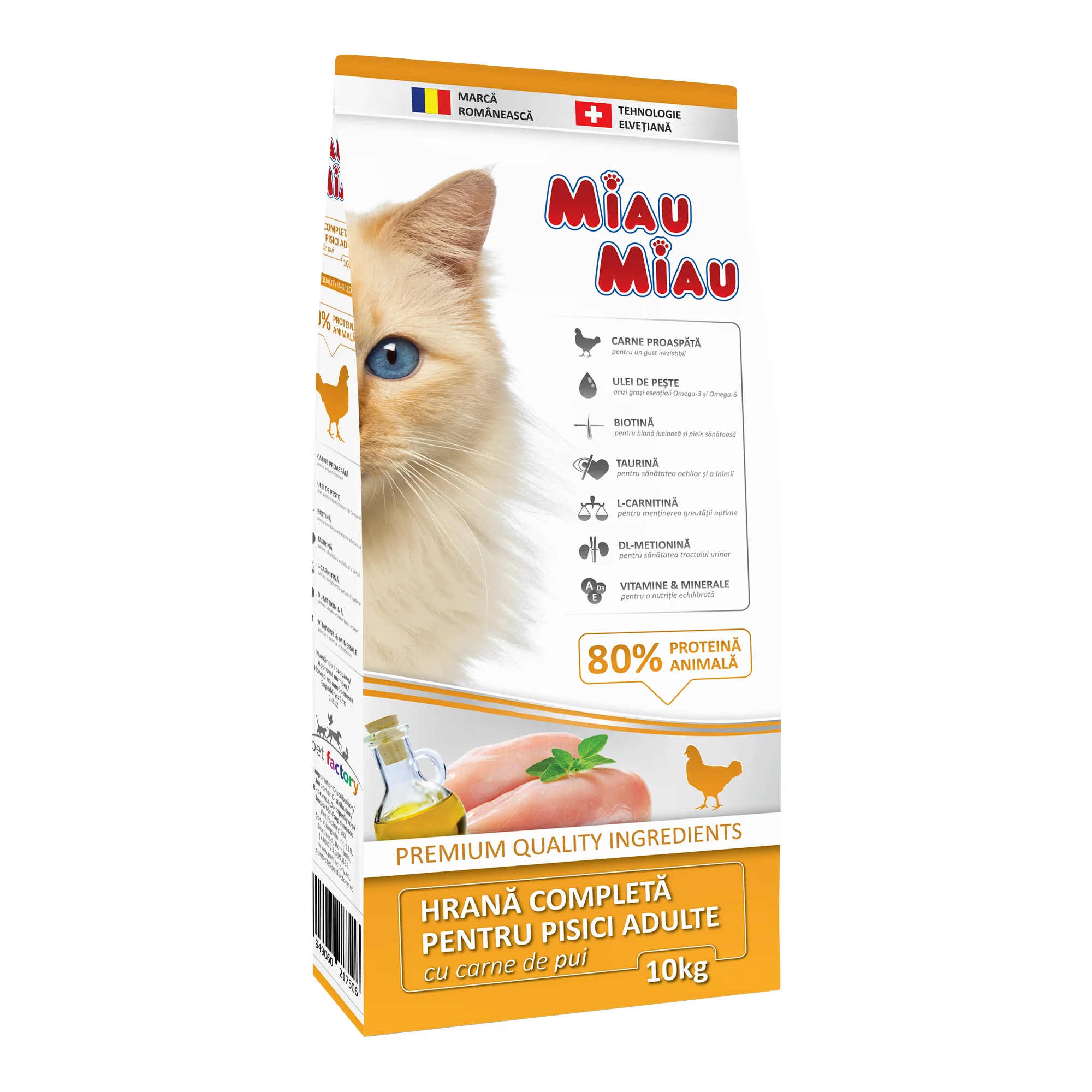 Pisică Adult - MIAU MIAU Hrană Uscată Pisică Adult, Pui, 10kg