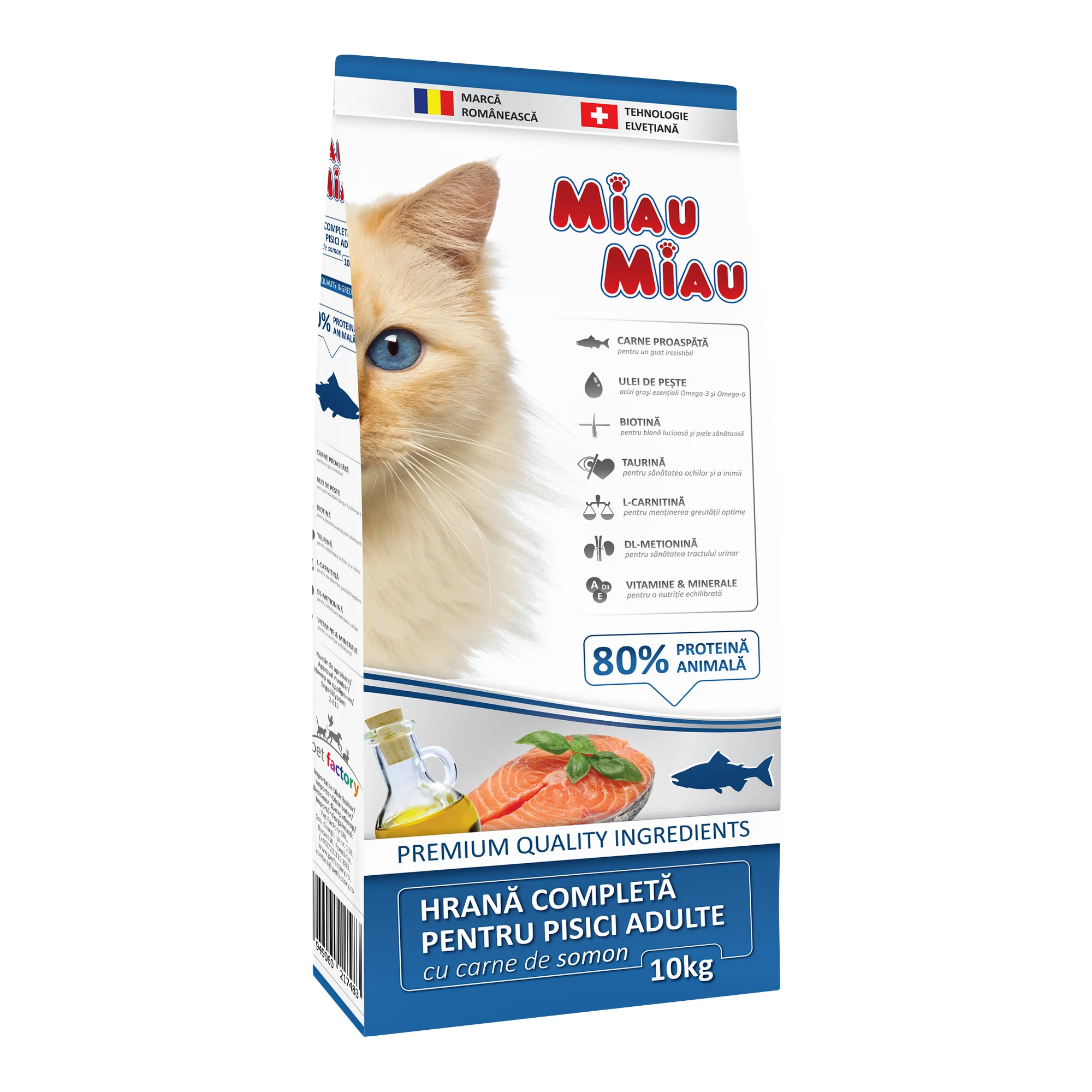 Pisică Adult - MIAU MIAU Hrană Uscată Pisică Adult, Somon, 10kg