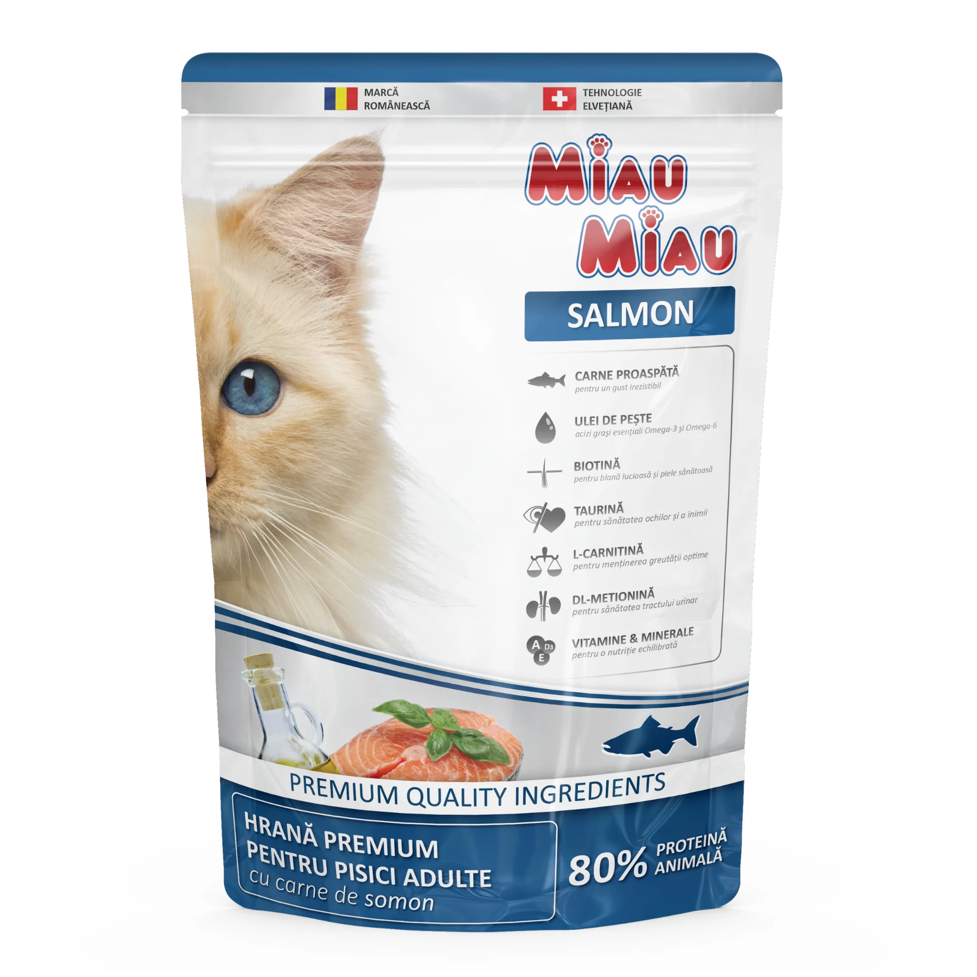 Pisică Adult - MIAU MIAU Hrană Uscată Pisică Adult, Somon, 800g