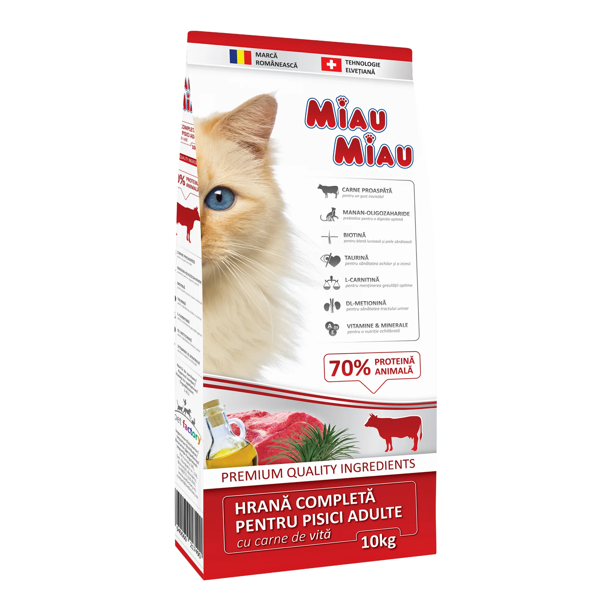Pisică Adult - MIAU MIAU Hrană Uscată Pisică Adult, Vită, 10kg