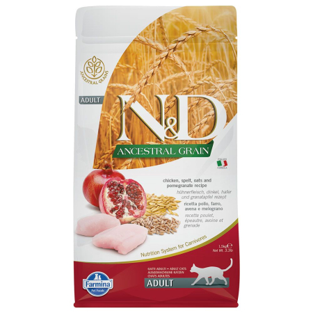 Hrana Uscata Pisici N&D Ancestral Grain Adult Pui, Alac, Ovaz si Rodie 1,5kg – DELISTAT