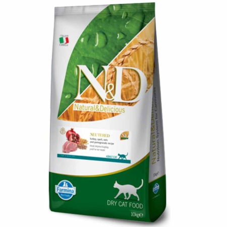 Pisică Adult - N&D Ancestral Grain, Hrană Uscată Pisică Adult, Sterilizată, Curcan și Rodie, 10kg