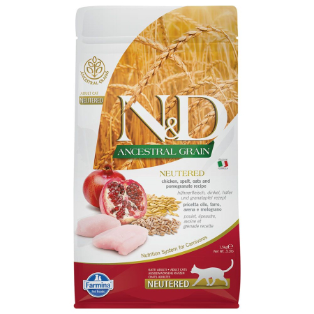 Hrana Uscata Pisici N&D Ancestral Grain Adult Sterilizat Pui, Alac, Ovaz si Rodie 1,5kg – DELISTAT