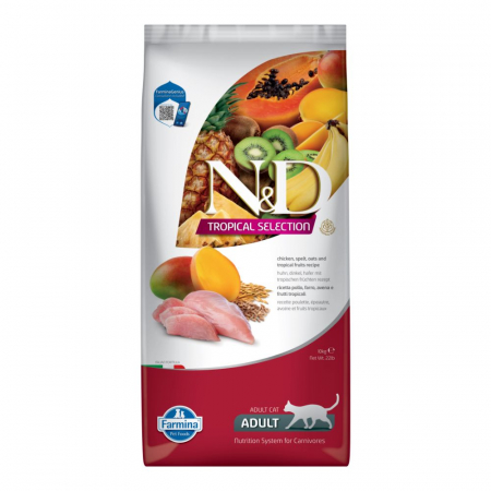 Pisică Adult - N&D Tropical Selection, Hrană Uscată Pisică Adult, Pui și Fructe Tropicale, 10kg