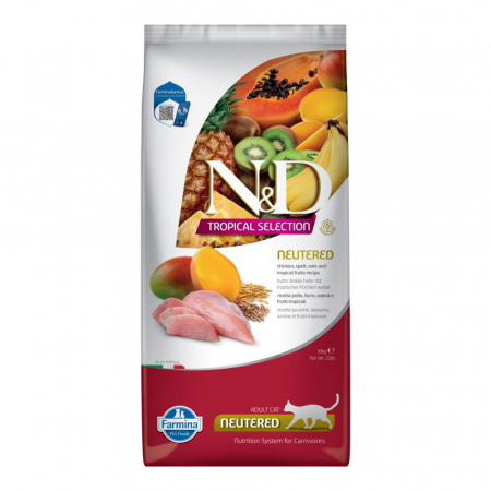 Pisică Adult - N&D Tropical Selection, Hrană Uscată Pisică Adult, Sterilizată, Pui și Fructe Tropicale, 10kg