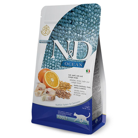 Hrana Uscata Pisici ND OCEAN Cod, Grau Spelta, Ovaz si Portocale Adult 10kg – DELISTAT