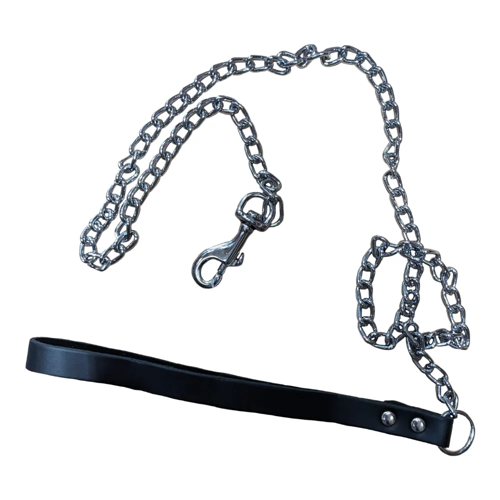 Câini - 4DOG Lesă pentru Câine din Metal și Piele, Negru, Nr. 0, 1.6/90 cm