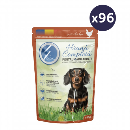Câini - MEGAPACK Hrană Umedă Câine Adult, 4DOG, Pui în sos, 96x100g