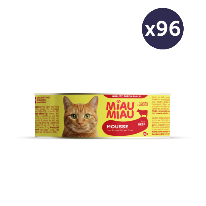 Pisică Adult - MEGAPACK Hrană Umedă Pisică Adult, MIAU MIAU Mousse, Vită, 96x80g