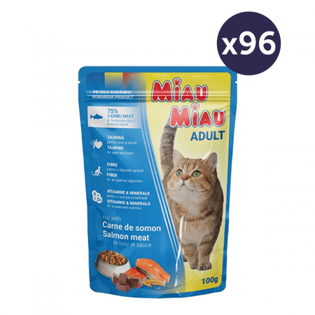Pisici - MEGAPACK MIAU MIAU Hrană Umedă Pisică Adult, Somon în sos, 96x100g