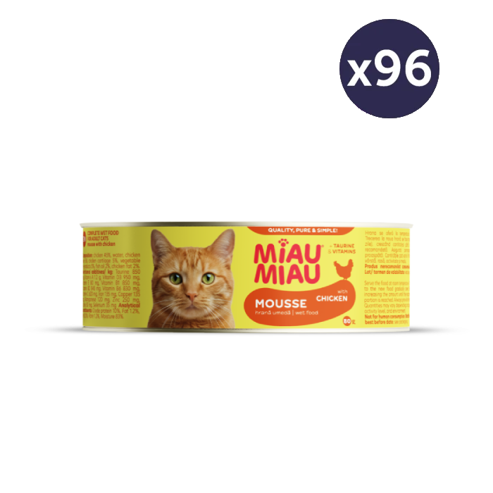 Pisici - MEGAPACK Hrană Umedă Pisică Adult, MIAU MIAU Mousse, Pui, 96x80g