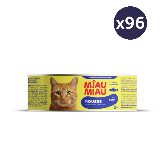 Pisici - MEGAPACK Hrană Umedă Pisică Adult, MIAU MIAU Mousse, Ton, 96x80g