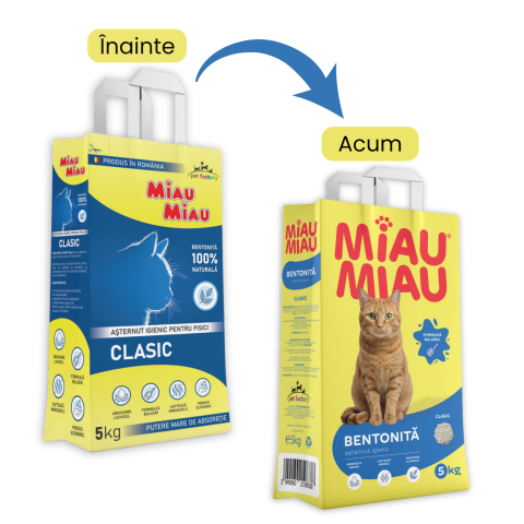 Pisici - MIAU MIAU Bentonită, Așternut Igienic pentru Pisică, Clasic, 5kg