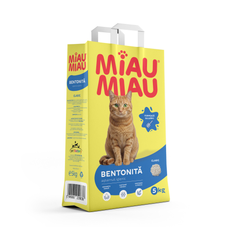 Așternut Igienic Pisici - MIAU MIAU Bentonită, Așternut Igienic pentru Pisică, Clasic, 5kg