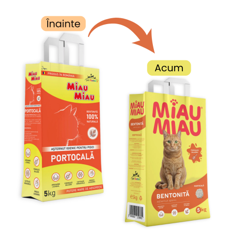 Îngrijire Pisici - MIAU MIAU Bentonită, Așternut Igienic pentru Pisică, Portocală, 5kg