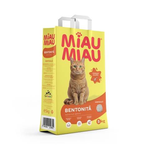 Așternut Igienic Pisici - MIAU MIAU Bentonită, Așternut Igienic pentru Pisică, Portocală, 5kg