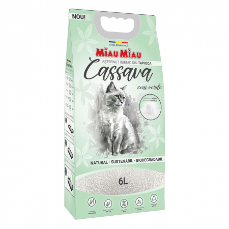 MIAU MIAU Cassava, Așternut Igienic pentru Pisică, Ceai Verde, 6L