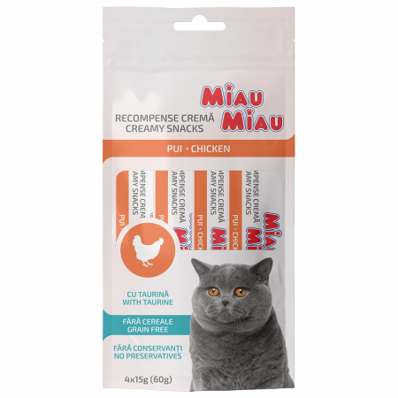 Snacks - Recompense Cremoase Pisică Adult, MIAU MIAU Creamy Snacks, Pui, 4x15g