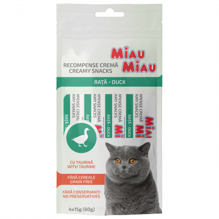 Recompense Pisici - Recompense Cremoase Pisică Adult, MIAU MIAU Creamy Snacks, Rață, 4x15g