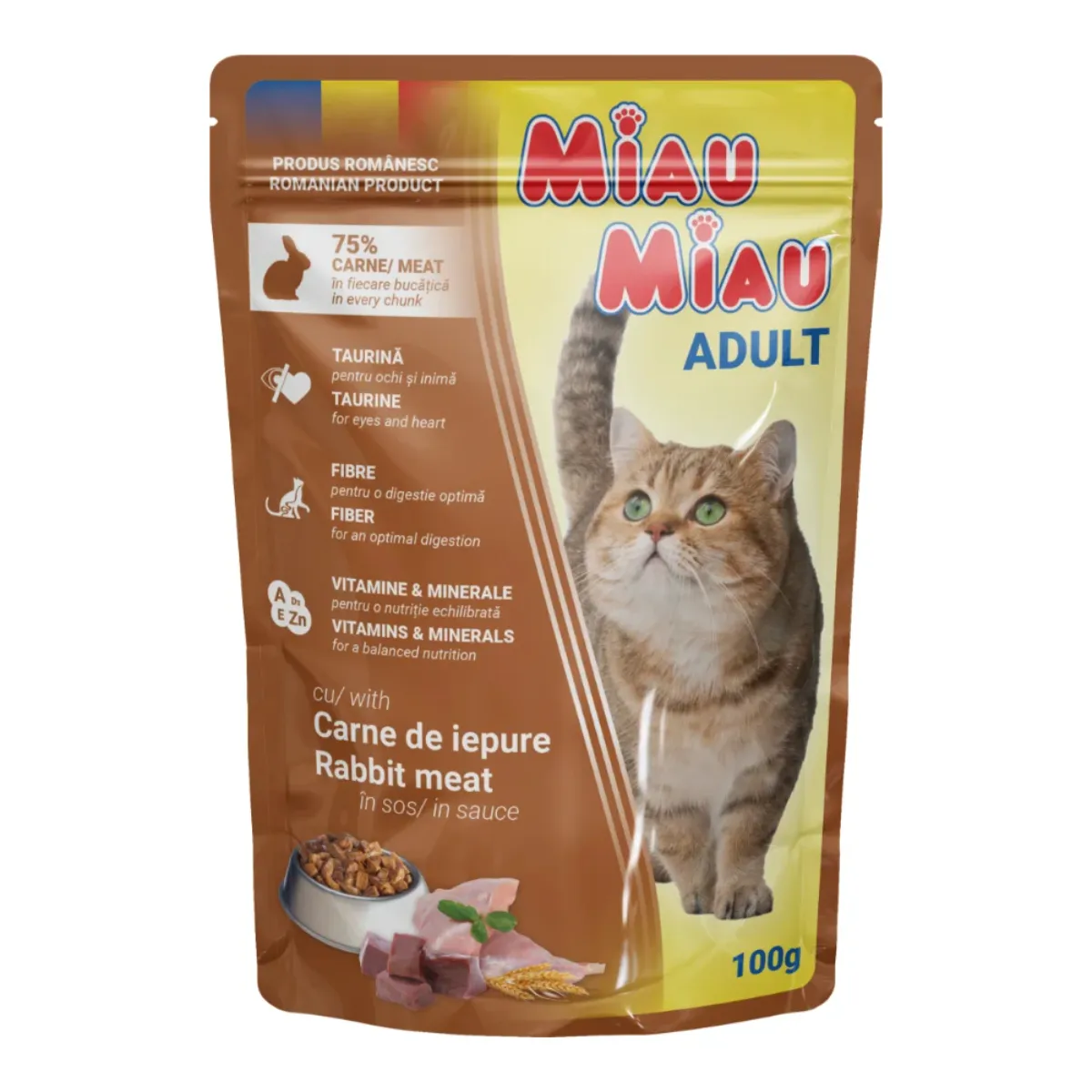 Pisică Adult - MIAU MIAU Hrană Umedă Pisică Adult, Iepure în sos, 100g