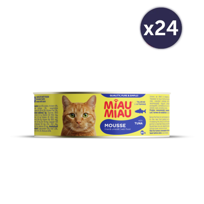 Pisică Adult - Pachet Economic Hrană Umedă Pisică Adult, MIAU MIAU Mousse, Ton, 24x80g