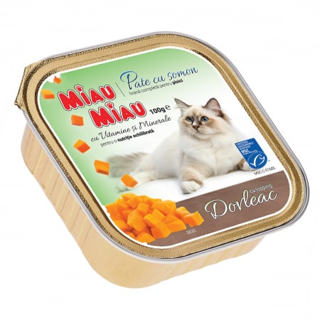 Pisică Adult - Hrană Umedă Pisică Adult, MIAU MIAU Pate, Somon cu Topping de Dovleac, 100g
