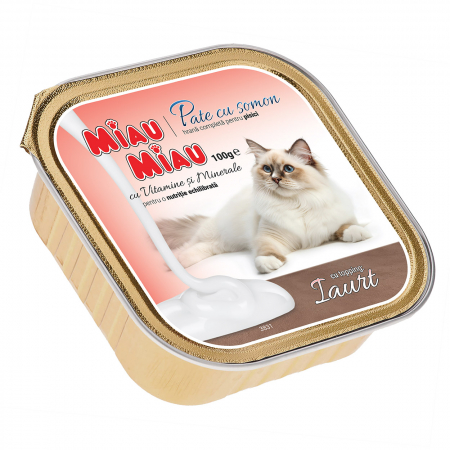 Pisică Adult - Hrană Umedă Pisică Adult, MIAU MIAU Pate, Somon cu Topping de Iaurt, 100g