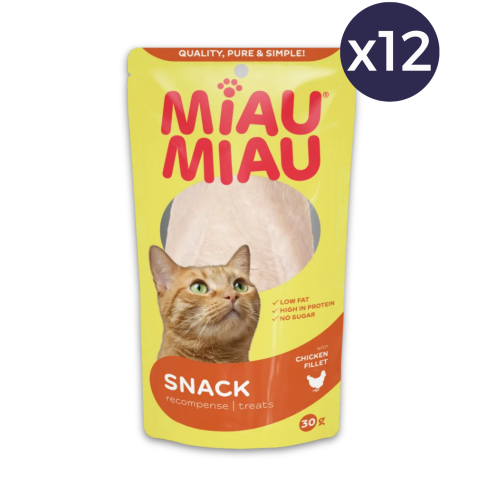 Proteice - Pachet Economic Recompense pentru Pisică Adult, MIAU MIAU, Piept de Pui Natural, 12x30g