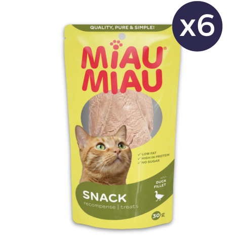 Proteice - Pachet Economic Recompense pentru Pisică Adult, MIAU MIAU, Piept de Rață Natural, 6x30g