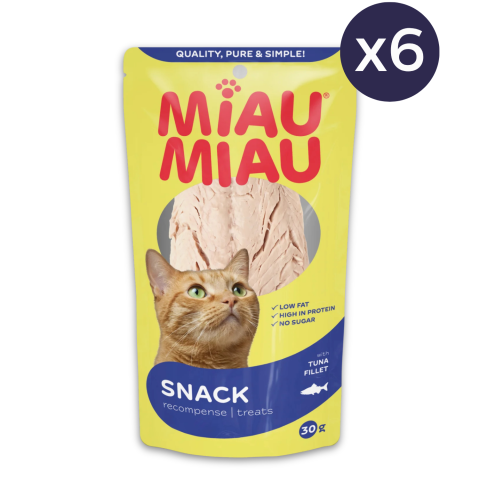 Proteice - Pachet Economic Recompense pentru Pisică Adult, MIAU MIAU, File de Ton Natural, 6x30g